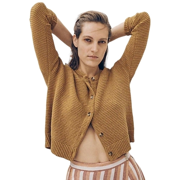 Madewell Sweaters - Madewell Womens Deville Cardigan Sweater XS Mustard Button-Up Boxy Cropped
